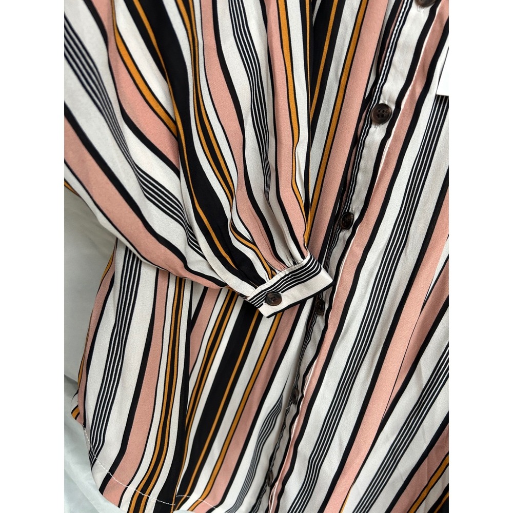Agnes & Dora Peasant Top XS Long Sleeve Striped Button Down Blouse Black Blush - Picture 6 of 7